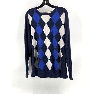 Perry Ellis Men's Long Sleeve Blue Gray Argyle Knit Sweater Size XL